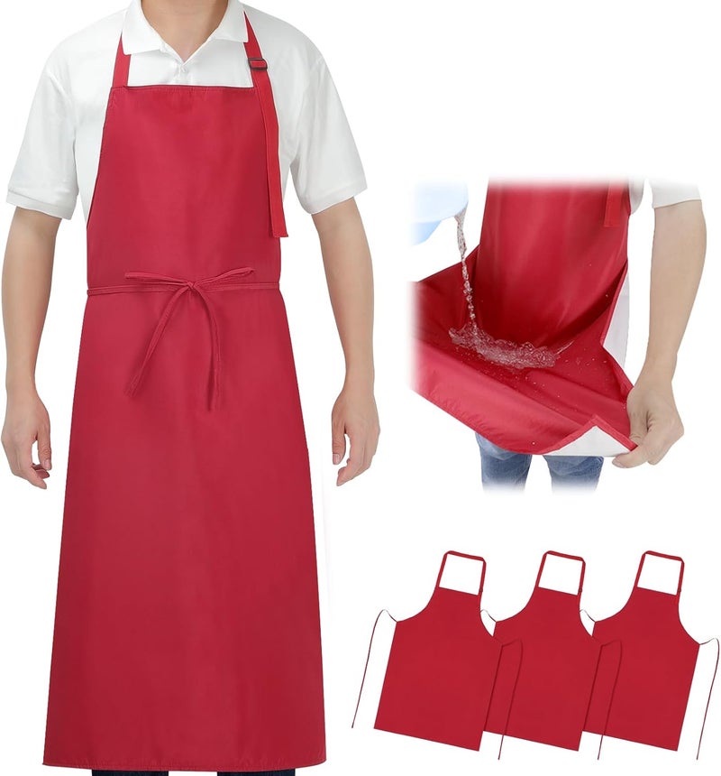 SHEOMERN 3-Layer Waterproof Apron - Pocket-Free Hygienic Design for Dishwashing & Dog Grooming - Lightweight Durable Protection for messy Kitchen Cooking, Baking, for Men & Women (3 Pack,Red) - Image 1